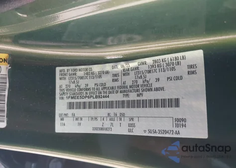 2023 Ford Bronco Badlands z USA, uszkodzony, nr VIN 1FMEE5DP6PLB92444